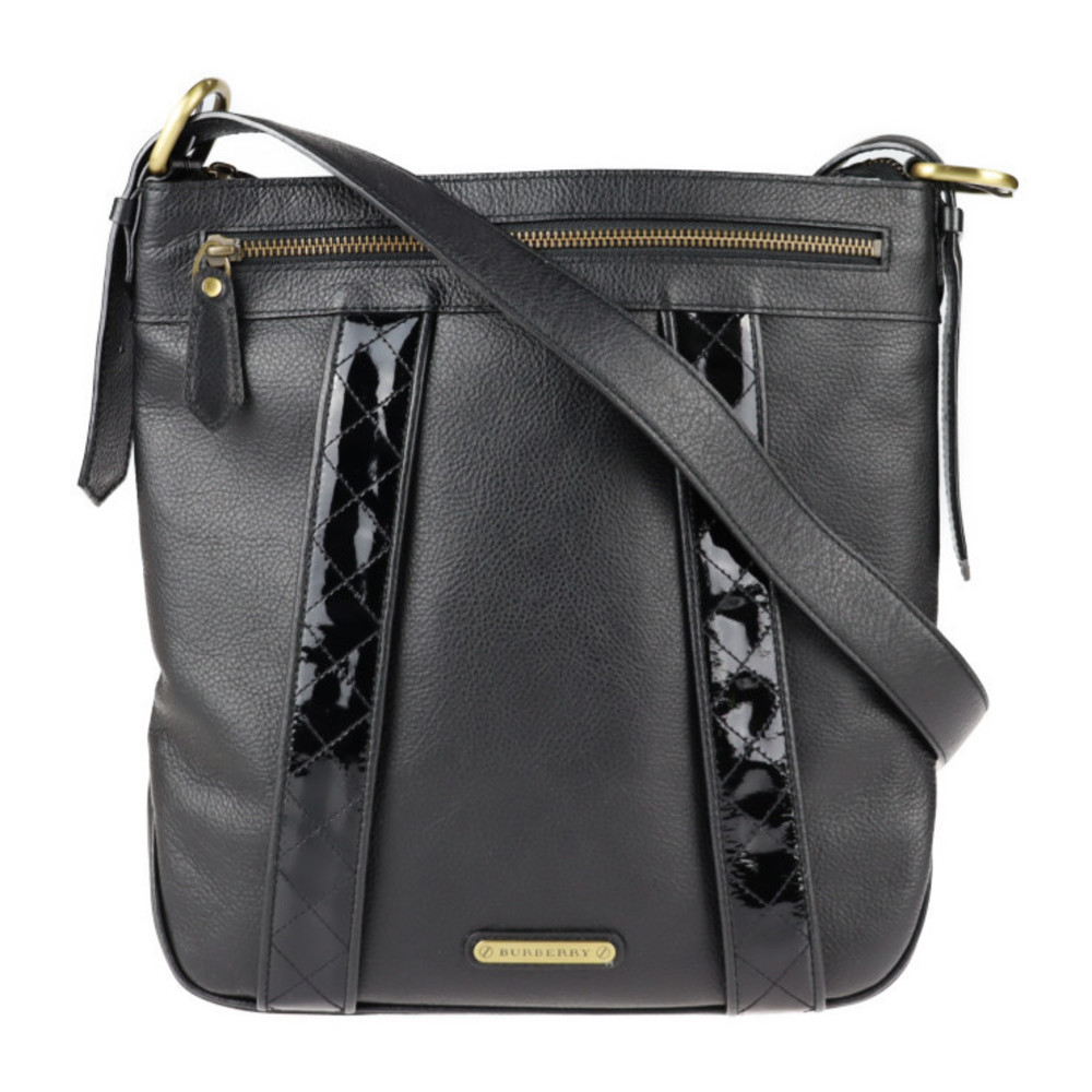 Burberry Shoulder Bag Leather Enamel Black